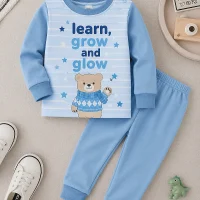 Blue Learn Grow and Glow bear long sleeve pyjama set for kids