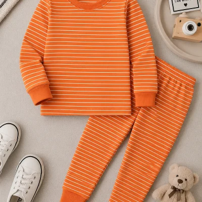 Orange striped long sleeve pyjama set for kids alternate view