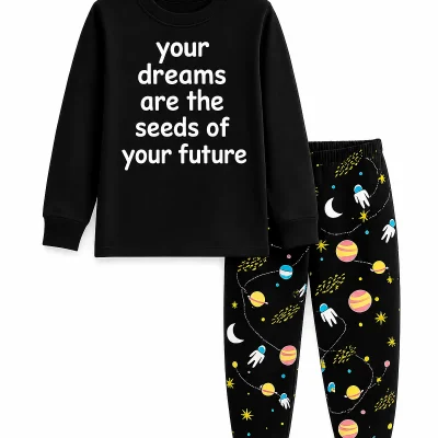 Black Space Dreams galaxy long sleeve pyjama set for kids
