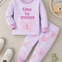 Lavender Time to Snooze butterfly pyjama set for girls